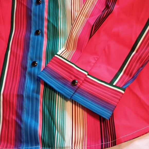 Lucky & Blessed 3XL L/S Snap Up Shirt Colorful Strip Color Way NWT Western - Picture 2 of 8